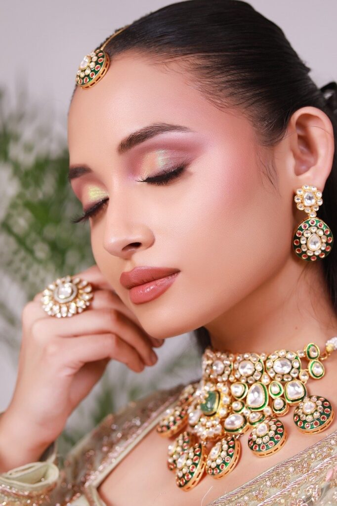 woman, bride, portrait, beauty, fashion, artistic, asia, bridal, bridal attire, jewelry, makeup, ceremony, earrings, elegance, elegant, face, glamour, india, model, necklace, traditional
